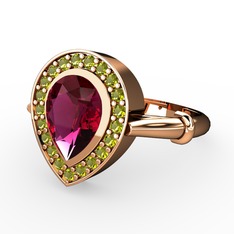 Rodolit garnet ve peridot 8 ayar rose altın yüzük