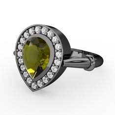 Esinti Yüzük - Peridot ve beyaz zirkon 925 ayar siyah rodyum kaplama gümüş yüzük #2kuegl