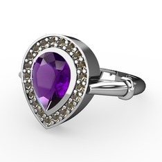 Esinti Yüzük - Ametist ve dumanlı kuvars 18 ayar beyaz altın yüzük #2pnw78