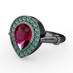 Esinti Yüzük - Rodolit garnet ve yeşil kuvars 925 ayar siyah rodyum kaplama gümüş yüzük #2xsrh1