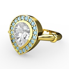 Esinti Yüzük - Swarovski ve akuamarin 8 ayar altın yüzük #34anxt