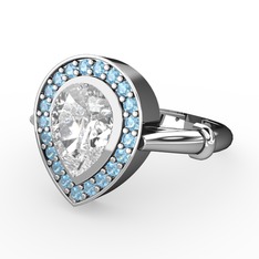 Swarovski ve akuamarin 14 ayar beyaz altın yüzük