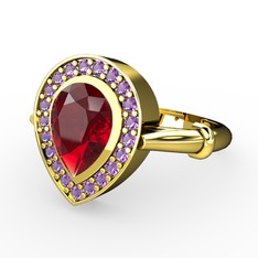 Garnet ve ametist 925 ayar altın kaplama gümüş yüzük