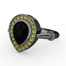 Siyah zirkon ve peridot 925 ayar siyah rodyum kaplama gümüş yüzük