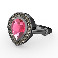 Esinti Yüzük - Pembe kuvars ve dumanlı kuvars 925 ayar siyah rodyum kaplama gümüş yüzük #3ubj3n