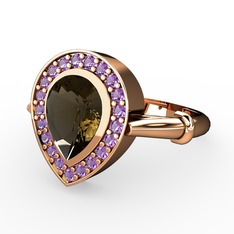 Dumanlı kuvars ve ametist 18 ayar rose altın yüzük