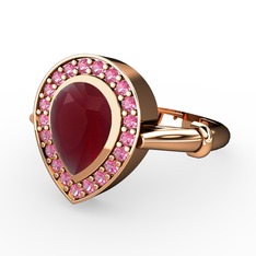 Esinti Yüzük - Kök yakut ve pembe kuvars 18 ayar rose altın yüzük #56nywr