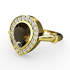 Esinti Yüzük - Dumanlı kuvars ve swarovski 14 ayar altın yüzük #57tndx