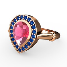 Pembe kuvars ve lab safir 925 ayar rose altın kaplama gümüş yüzük