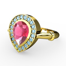 Pembe kuvars ve akuamarin 8 ayar altın yüzük