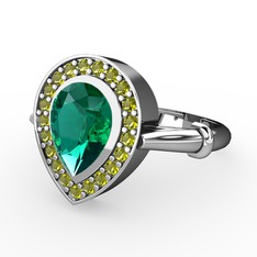 Yeşil kuvars ve peridot 18 ayar beyaz altın yüzük