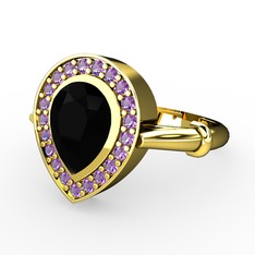 Esinti Yüzük - Siyah zirkon ve ametist 925 ayar altın kaplama gümüş yüzük #6a3kt3