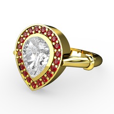 Beyaz zirkon ve garnet 18 ayar altın yüzük