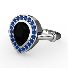 Esinti Yüzük - Siyah zirkon ve lab safir 14 ayar beyaz altın yüzük #7be81j