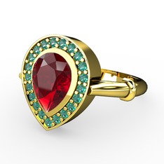 Garnet ve yeşil kuvars 14 ayar altın yüzük