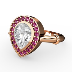 Esinti Yüzük - Beyaz zirkon ve rodolit garnet 14 ayar rose altın yüzük #7ssfus