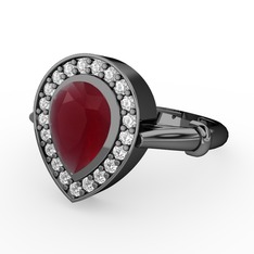 Kök yakut ve swarovski 925 ayar siyah rodyum kaplama gümüş yüzük