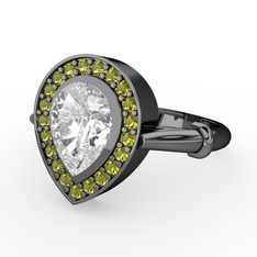 Beyaz zirkon ve peridot 925 ayar siyah rodyum kaplama gümüş yüzük
