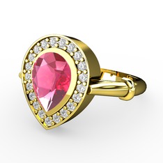 Pembe kuvars ve swarovski 8 ayar altın yüzük