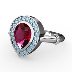 Esinti Yüzük - Rodolit garnet ve akuamarin 18 ayar beyaz altın yüzük #8f3ovg