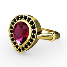 Esinti Yüzük - Rodolit garnet ve siyah zirkon 18 ayar altın yüzük #8hxc2v