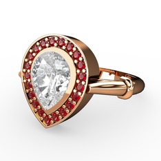 Esinti Yüzük - Beyaz zirkon ve garnet 8 ayar rose altın yüzük #8rktml