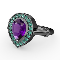 Esinti Yüzük - Ametist ve yeşil kuvars 925 ayar siyah rodyum kaplama gümüş yüzük #93ssfp