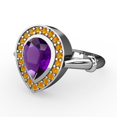 Ametist ve sitrin 14 ayar beyaz altın yüzük