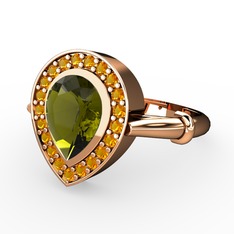Peridot ve sitrin 14 ayar rose altın yüzük
