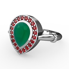 Kök zümrüt ve garnet 8 ayar beyaz altın yüzük