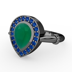 Esinti Yüzük - Kök zümrüt ve lab safir 925 ayar siyah rodyum kaplama gümüş yüzük #9ljzq