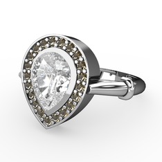 Swarovski ve dumanlı kuvars 18 ayar beyaz altın yüzük