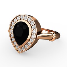 Siyah zirkon ve swarovski 8 ayar rose altın yüzük