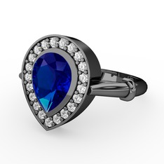 Esinti Yüzük - Lab safir ve swarovski 925 ayar siyah rodyum kaplama gümüş yüzük #9wdfiw