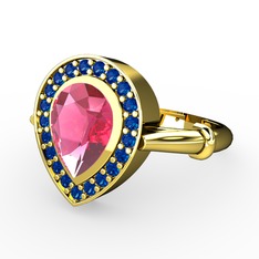 Esinti Yüzük - Pembe kuvars ve lab safir 18 ayar altın yüzük #a1bcno