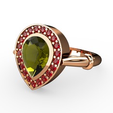 Esinti Yüzük - Peridot ve garnet 14 ayar rose altın yüzük #a9e242