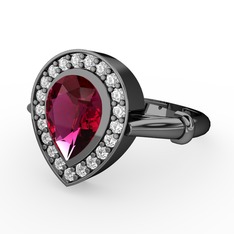 Esinti Yüzük - Rodolit garnet ve swarovski 925 ayar siyah rodyum kaplama gümüş yüzük #azz8gb