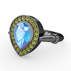 Esinti Yüzük - Akuamarin ve peridot 925 ayar siyah rodyum kaplama gümüş yüzük #b6uf1l