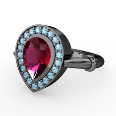 Esinti Yüzük - Rodolit garnet ve akuamarin 925 ayar siyah rodyum kaplama gümüş yüzük #bmb5qt