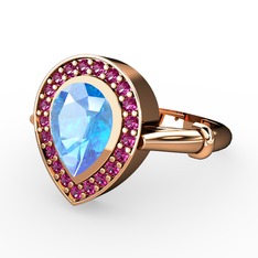 Akuamarin ve rodolit garnet 14 ayar rose altın yüzük