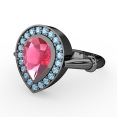 Pembe kuvars ve akuamarin 925 ayar siyah rodyum kaplama gümüş yüzük