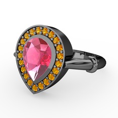 Esinti Yüzük - Pembe kuvars ve sitrin 925 ayar siyah rodyum kaplama gümüş yüzük #cbg25r