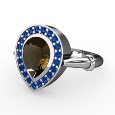 Esinti Yüzük - Dumanlı kuvars ve lab safir 8 ayar beyaz altın yüzük #cbzuw9