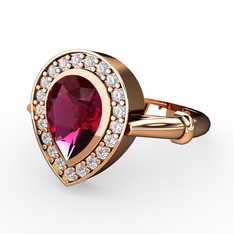 Rodolit garnet ve pırlanta 8 ayar rose altın yüzük (0.22 karat)