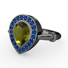 Peridot ve lab safir 925 ayar siyah rodyum kaplama gümüş yüzük