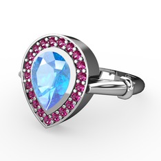 Akuamarin ve rodolit garnet 8 ayar beyaz altın yüzük