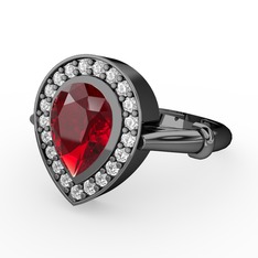 Esinti Yüzük - Garnet ve pırlanta 925 ayar siyah rodyum kaplama gümüş yüzük (0.22 karat) #e1mspx
