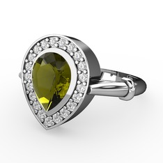 Peridot ve pırlanta 14 ayar beyaz altın yüzük (0.22 karat)