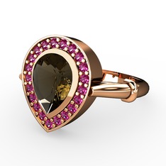 Dumanlı kuvars ve rodolit garnet 18 ayar rose altın yüzük