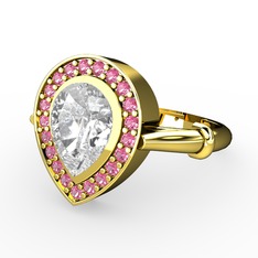Swarovski ve pembe kuvars 14 ayar altın yüzük